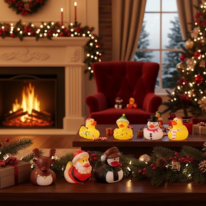 Sratte 24 Christmas Rubber Duck Bulk, Mini Santa Rubber Duck Bath Toys Assorted Xmas Party Decorations for Christmas Party Favors Stocking Stuffers Gifts for Coworkers Class (Cute Style)