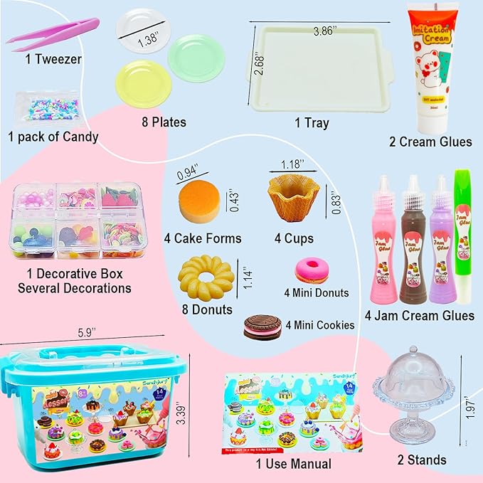 14 Pieces Miniature Desserts,Making Mini Food Set Toys,Kitchen Pretend Food DIY Mini Craft Kits for Kids Age 8-13 Girls Gift for Christmas, Birthday,Play Food, NOT Edible