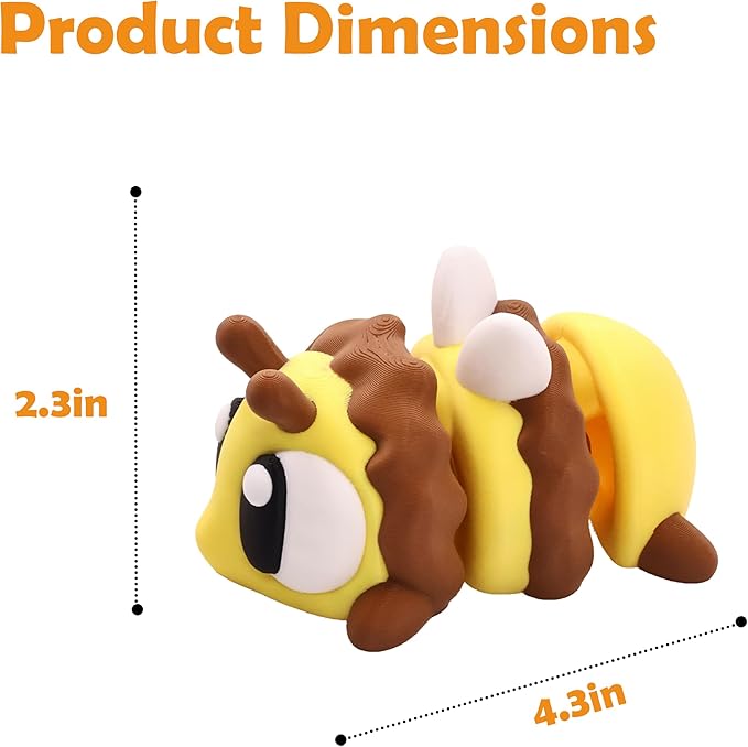 4.3 inches 3D Printed Bee Figurines, Animal Figurines, Articulated Fidget Toys, Desk Decoration, Party Favor, Birthday Gifts, Office Display, Collectible Animals for Boys and Girls