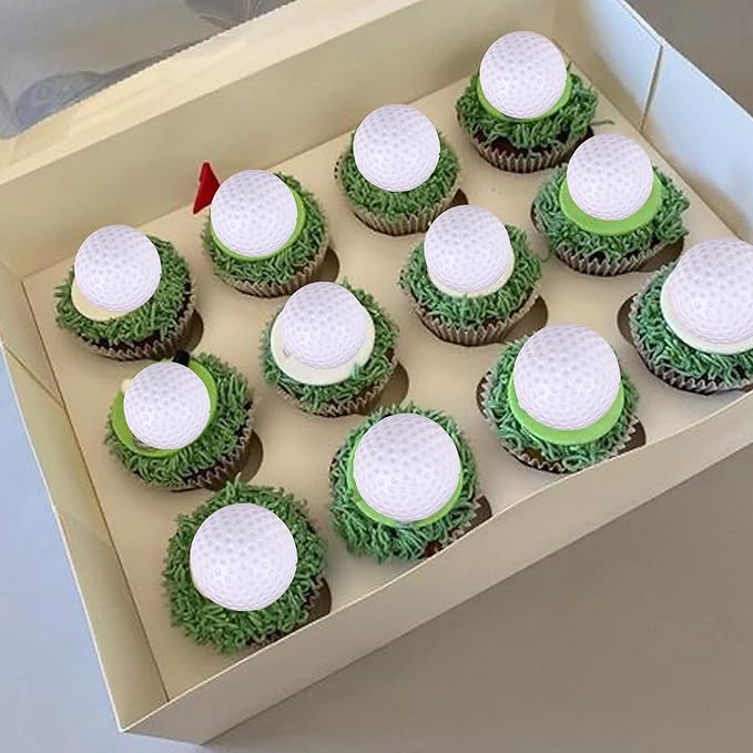 Rsstarxi 12 Pack 3D Golf Cupcake Toppers Golf Theme Party Decorations Golf Ball Cake Toppers Decorations for Sports Golf Theme Baby Shower Kids Birthday Party Cake Decorations