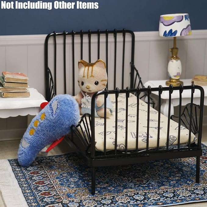 Odoria 1/12 Miniature Iron Bed Dollhouse Furniture Accessories, Black
