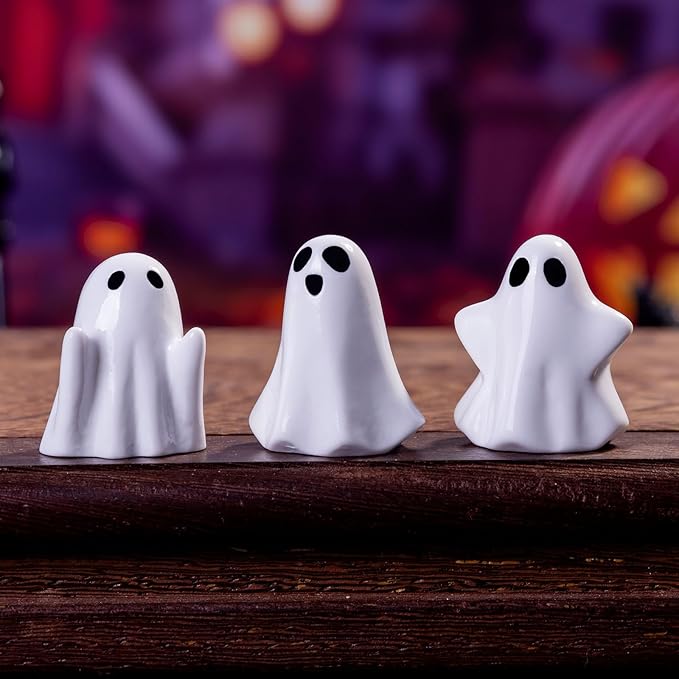 50Pcs Mini Resin Ghost Figurines,Cute Halloween Decorations,Tiny Ghosts for Vase Filler,Tiered Tray,Table Centerpiece & Party Favors (Miniature Home Decor) (50Pc Resin Ghost)
