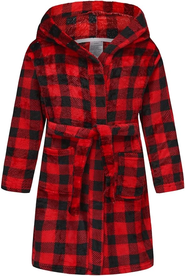Boys Fleece Robe Hooded Toddler Soft Bathrobe Pajamas Sleepwear for Kids Girls 2-16 Years