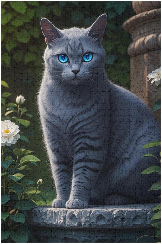 Jigsaw Puzzles for Adults 1000 Piece - Cute Russian Blue Cat Animal Themed Wooden Puzzle,Challenge Puzzles Puzzle Games,Stress Relief Games,Funny Puzzles，Unique Gifts for Wall Art