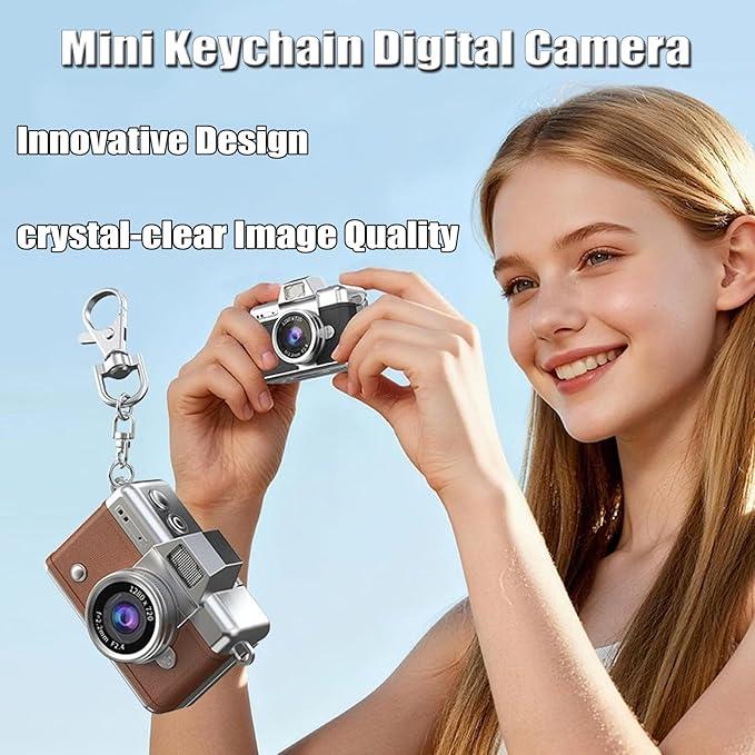 Mini Keychain Digital Camera, Retro Mini Digital Video Camera, 1.47" LCD Flip Screen - Retro Keychain Camera 32GB Card, Built-in Flash & Strap, Portable Camera for Travel, Concerts, Students