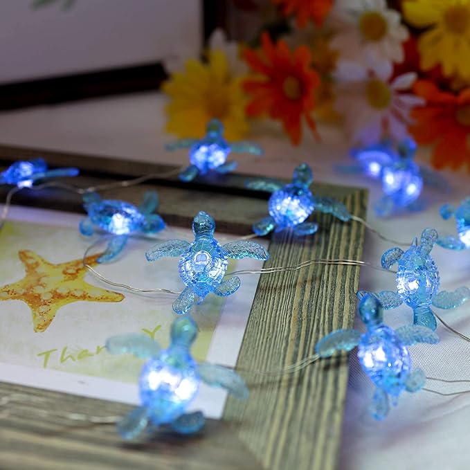 Blue Sea Turtle String Lights -Nautical Wall Décor -Fairy Lights-10ft 30 LEDs -Remote Controll-USB Plug-in -Battery Pack - Summer Ocean Themed -Wedding- Baby Shower- Birthday Party -House Decoration