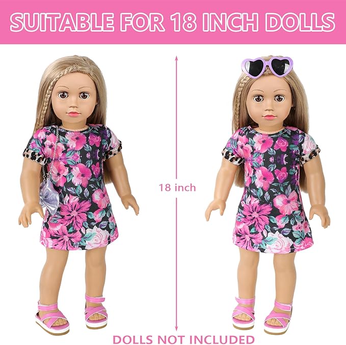 VAWMJOT American 18 Inch Doll Makeup Accessories and Clothes,Messenger Bag Set for 18 Inch Dolls Include Sunglasses Phone Lipstick Eyelash Brush Eye Shadow Blusher Butterfly Hair Clip and Shoes