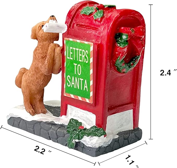 Christmas Village Accessories Ornaments Resin Puppy Letters to Santa Mailbox Christmas Village Sets Decoration for Xmas Festival Holiday