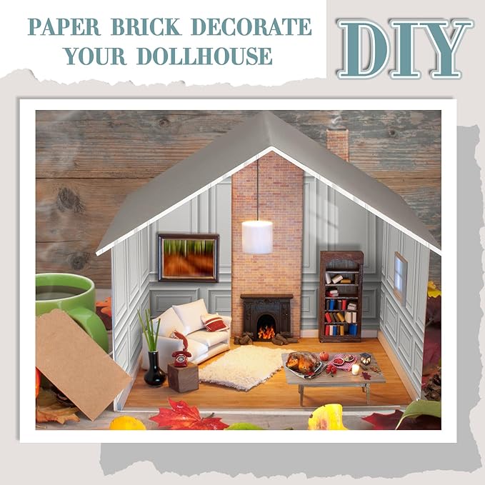 Flutesan 12 Pcs Miniature Dollhouse Wallpaper and Flooring Peel and Stick Mini DIY Self Adhesive Dollhouse Accessories 8.27 x 11.69 Inch (Vintage Artistic)