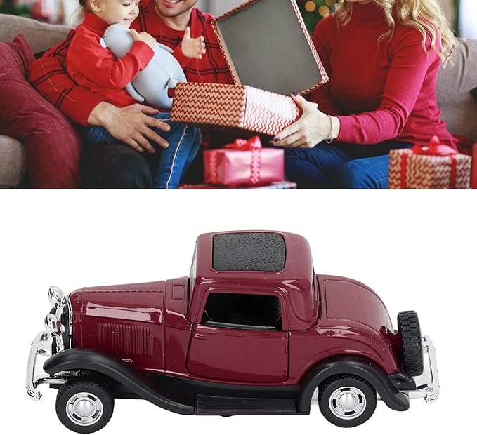 Classic Vintage Alloy Car Model Opened Doors Retro Antique Pullback Toy 1:32 for Playtime Education (Burgundy)