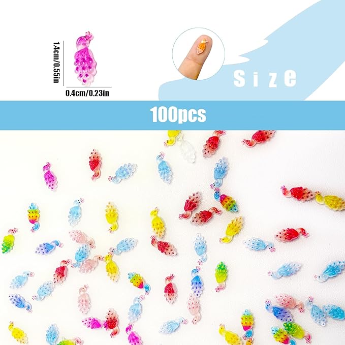 200PCS Mini Peacock Decor for Dollhouse Resin Animal Tiny for Crafts Micro Miniature Peacock for Fairy Garden Dollhouse Micro Landscaping Decoration