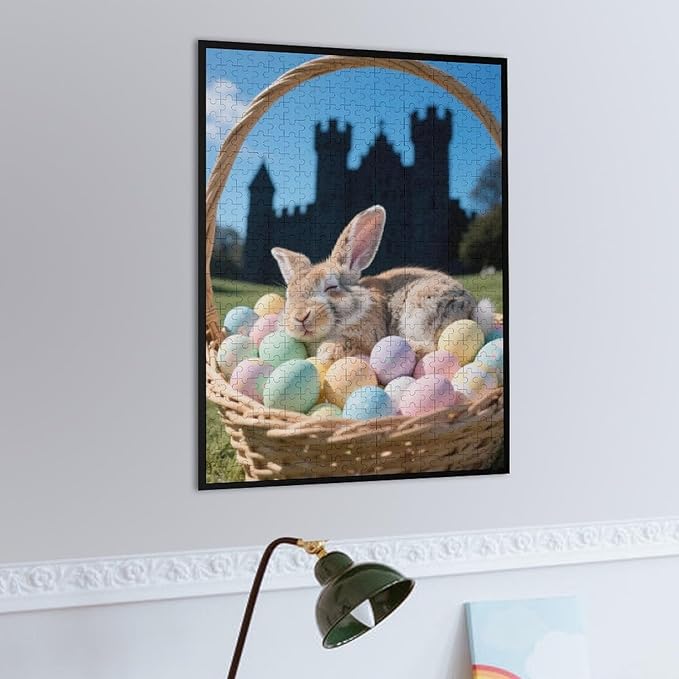 Sleeping Bunny Easter – 500 Piece Easter Animal Wooden Jigsaw Puzzle, Sleepy Bunny Illustration, Mind Relaxation, Family Entertainment, Fun Hobby