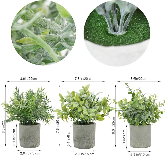 Bacucine 3Pcs Fake Plants Potted Mini Artificial Greenery Artificial Plants for Shelf Table Office Farmhouse Home Decor