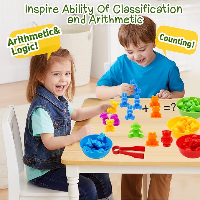 Counting Color Sorting Toys Animals Matching Games with Rainbow Bowls,Preschool Learning Educational Montessori Sensory Training Christmas Stocking Stuffers Gifts for 3 4 5 Year Old Toddlers