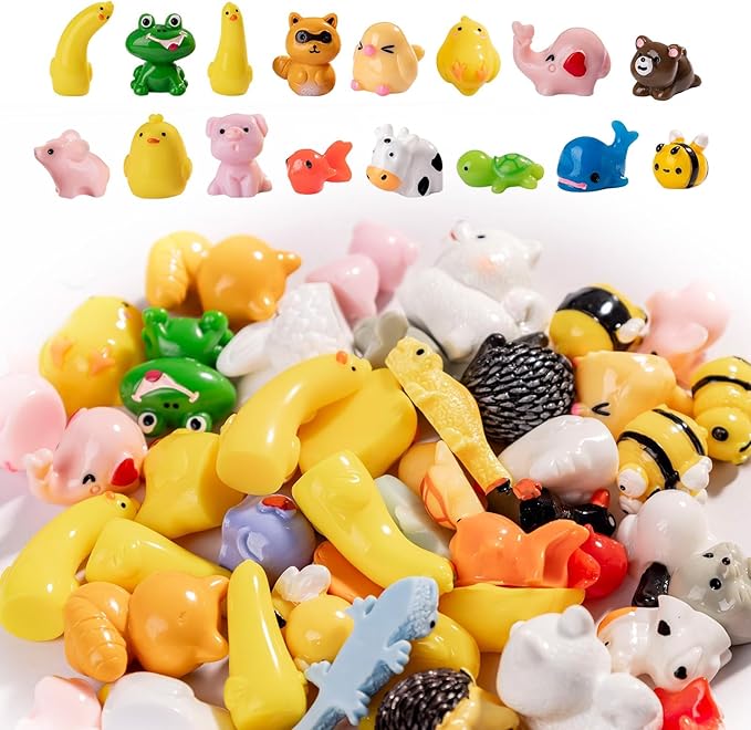 60Pcs Mini Resin Animal 60 Styles Tiny Resin Animals Miniature Little Small Animal Figures Bulk for Fairy Garden Miniature Dollhouse Micro Landscape Aquarium Decorations DIY Crafts