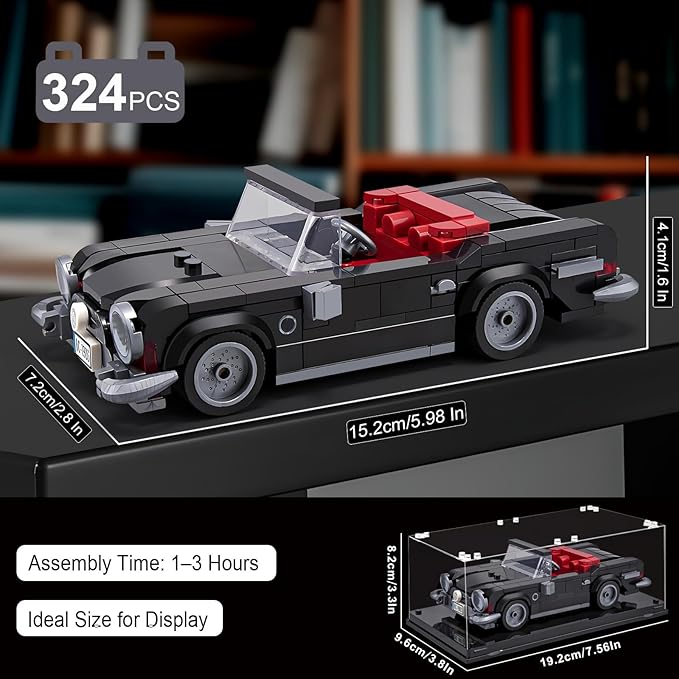 HIGH GODO Car Building Set for Adults, Classic Vintage Sports Car Collectible Decor Model Kit with Display Box, Retro Racing Cars Vehicle for Adults Teens Age 14+ (324 Pieces)