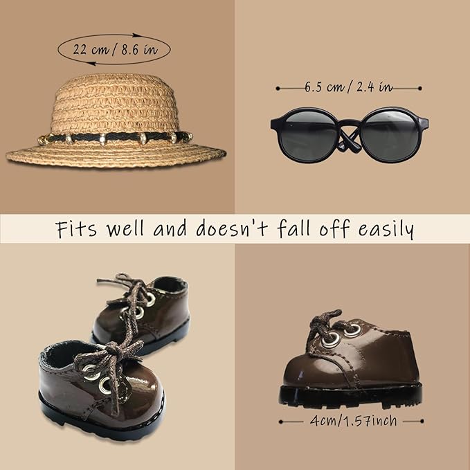 Clothes for 6.7in/17cm Dolls (Without Dolls), Sets and Accessories,5PCS (Straw hat + Bow + Sunglasses + Dress + Shoes), Collectors and As Gifts.(Leopard Print Dress)