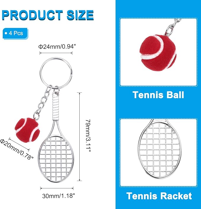 PATIKIL Tennis Keychain,Metal Tennis Racket Key Chains Sports Novelty Charm Pendant for Backpacks,Party Favor, Sports Fan