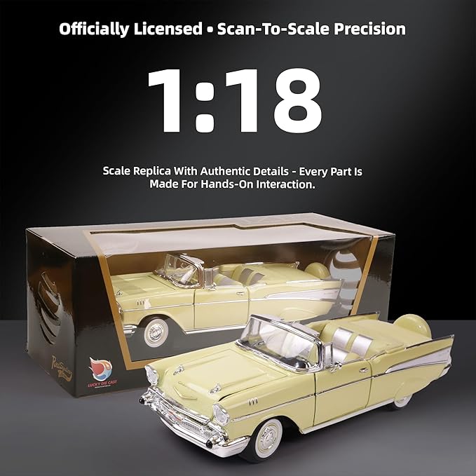 1957 Chevrolet Bel Air Convertible 1:18 Diecast Model Car Working Doors, Premium Alloy Classic Collection Car Collector's for Kids Men and Teens Dad 14+ Year