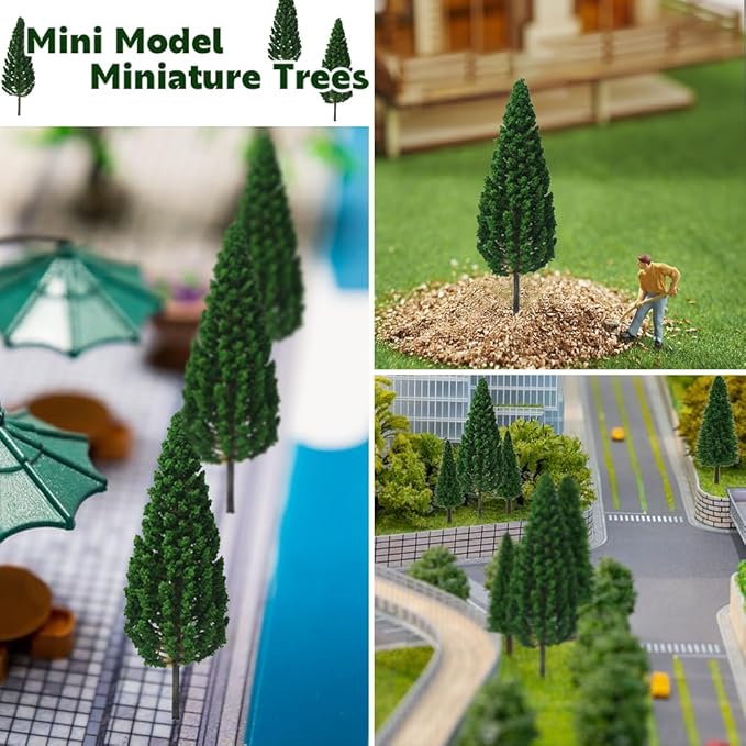 LUEYAO Mini Model Miniature Trees Mixed Train Scenery Architecture Trees Fake Trees for DIY Crafts Building Model Scenery Landscape Dark Green 2.1-3.9 inch 20 PCS
