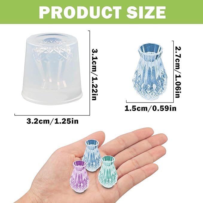 Mini Fancy Vase Resin Silicone Molds 3D Simulation Miniature Retro Diamond Vase Epoxy Casting Molds for DIY Micro Resin Dollhouse Fairy Garden Landscape Tiny Things Display Decor