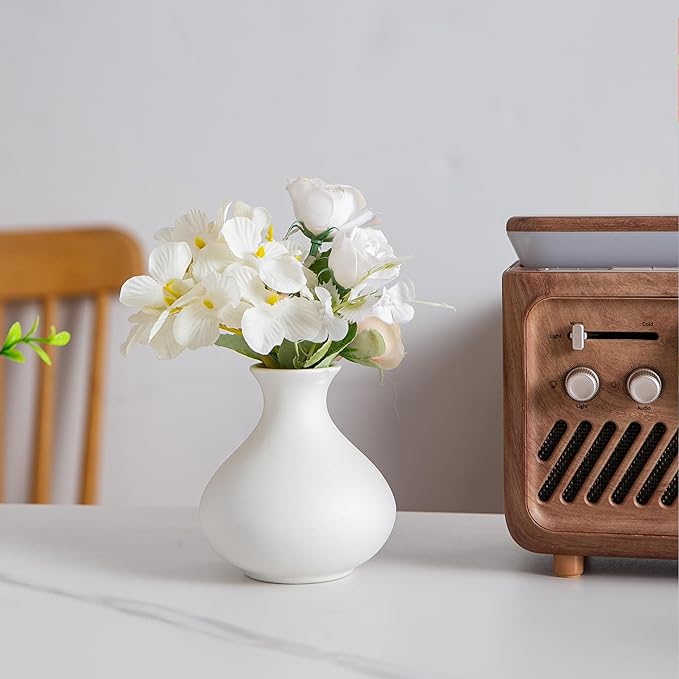 White Ceramic Bud Vase Set of 5, Mini Vases for Flowers, Decorative Small Vases for Home Decor, Boho Wedding Centerpieces, Living Room, Dining Table & Shelf Decor