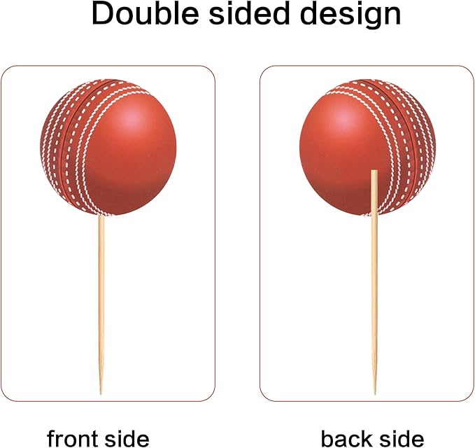 Ercadio 24 Pack Double Sided Cricket Cupcake Toppers Sports Ball Cricket Cupcake Picks Cricket Theme Birthday Cake Decorations for Baby Shower Kids Birthday Party Cake Decorations Supplies, Red-1