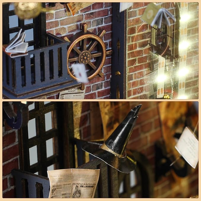 Book Nook Kit, DIY Miniature House Kit for Adults, Dollhouse Booknook with LED Light Gifts for Family, Friends, Magic Train