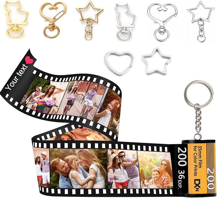 Personalized Custom Photo Picture Camera Film Roll Keychains with Photo Reel Album, Personalized Gifts with MultiPhoto