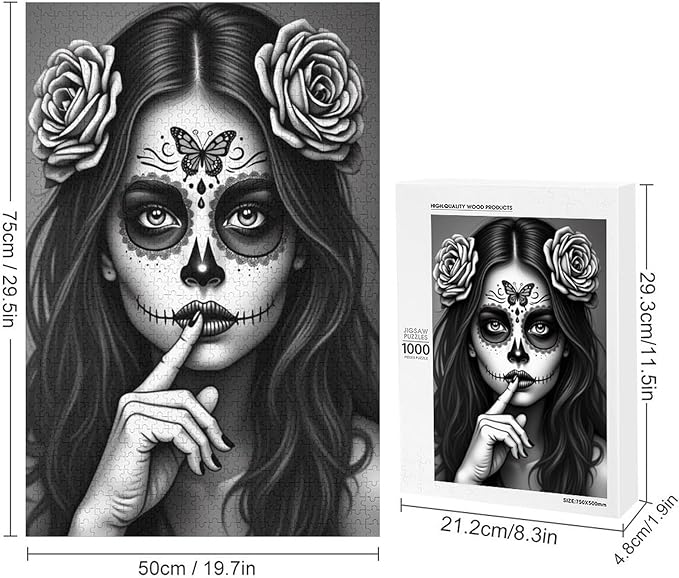 Jigsaw Puzzles for Adults 1000 Piece - Gorgeous Sugar Skull Lady Day of The Dead Wooden Puzzle,Educational Games，Challenge Puzzles Puzzle Games,Stress Relief Games,Funny Puzzles