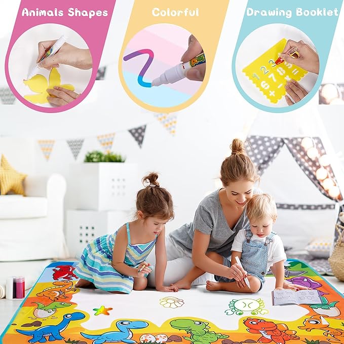 2025 Trending 1-4 Year Old Toddlers Painting Toy Water Doodle Mat for Girls and Boys Dinosaur Coloring Pad for Kids Age 1 2 3 4 Magic Drawing Board Educational Christmas Birthday Gifts for Education
