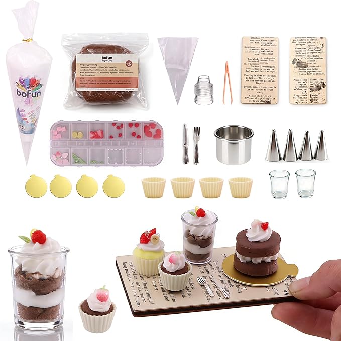 BoFUN DIY Miniature Cake Dessert Craft Kit - 1:12 Scale Dollhouse Accessories, Collectible Figurines for Desktop Decor, Creative Gift for Teens Adults Miniature Lovers