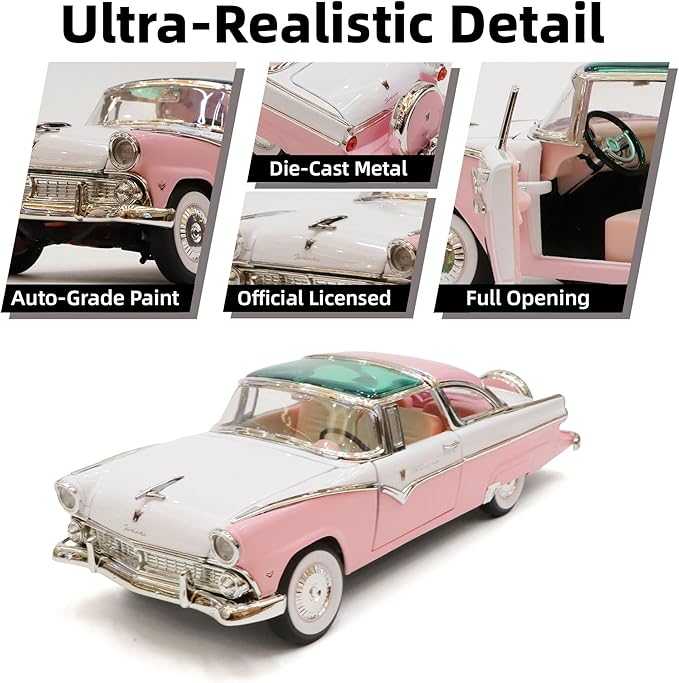 1955 Ford Crown Victoria 1/18 Scale Die-Cast Metal Model Premium Classic Vintage Alloy Cars with Display Case, for Kids Men and Teens Dad 14+ Year