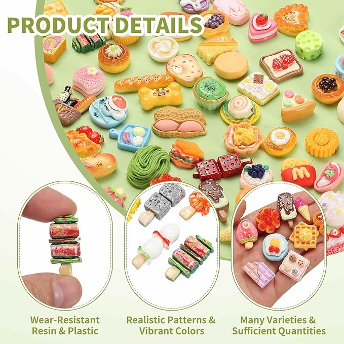 Dollhouse Miniature Food, Cute Mixed Small Barbecue Figures Toys Mini Resin Foods Trinkets for Pretend Play Kitchen Cooking Game & Doll House Decor (Mixing Colors, 20pcs)