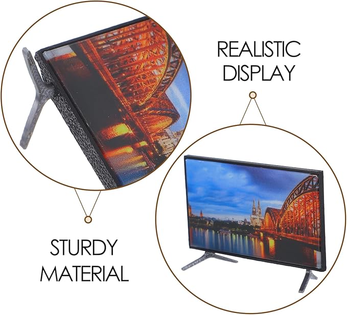 DOITOOL Miniature Tv Dollhouse Accessory 1/12 Scale Mini Television Decoration with Simulated LCD Screen for Tiny House Scenes and Dollhouse Furnishing