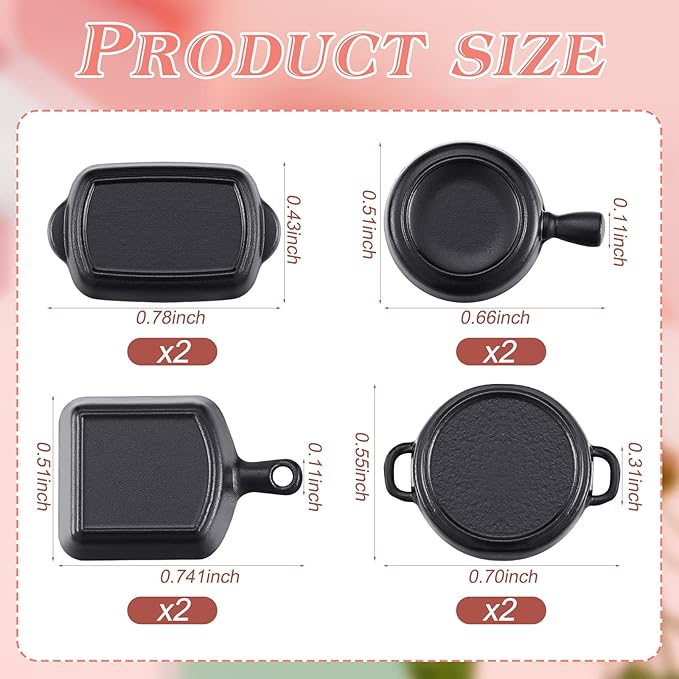 Skylety 8 Pcs Dollhouse Kitchen Accessories Dollhouse Metal Miniature Pots and Pans Mini Kitchen Stovetop Cookware Christmas Role Play Party Decoration Supplies