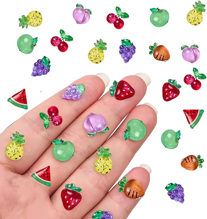 100PCS Mini Fruit Decor for Dollhouse Resin Tiny Fruits for Crafts Micro Miniature Fruit for Fairy Garden Dollhouse Micro Landscaping Decoration (Fruits)