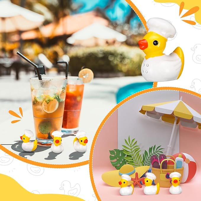 100 Pcs Themed Ducks Resin Ducks Resin Party Decorations for Crafts Making DIY Miniature Landscape Micro Decor Gifts (Chef)