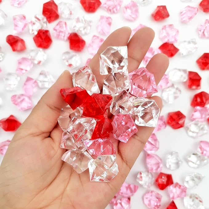225 pcs Fake Crushed Ice Cube, Assorted Colors Fake Diamond Acrylic Clear Ice Rock Plastic Ice Cubes Vase Fillers for Centerpieces Home Decor 1 lb