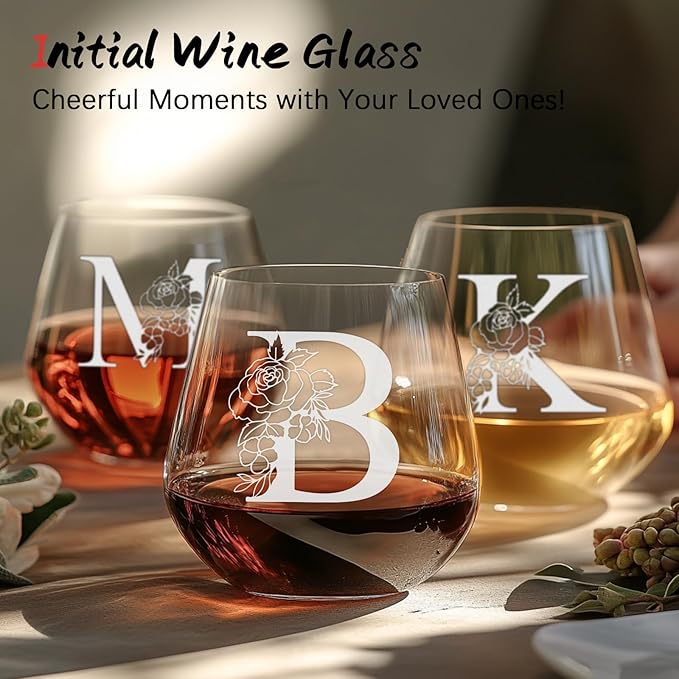 Personalized Gifts for Women, Monogrammed A-Z Wine Glass Customized Gift, Unique Christmas Birthday Gifts for Women Her Mom Friend Sister Wife Daughter Nurse - Dishwasher Safe (B