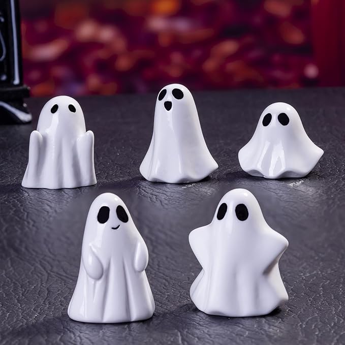 50Pcs Mini Resin Ghost Figurines,Cute Halloween Decorations,Tiny Ghosts for Vase Filler,Tiered Tray,Table Centerpiece & Party Favors (Miniature Home Decor) (50Pc Resin Ghost)