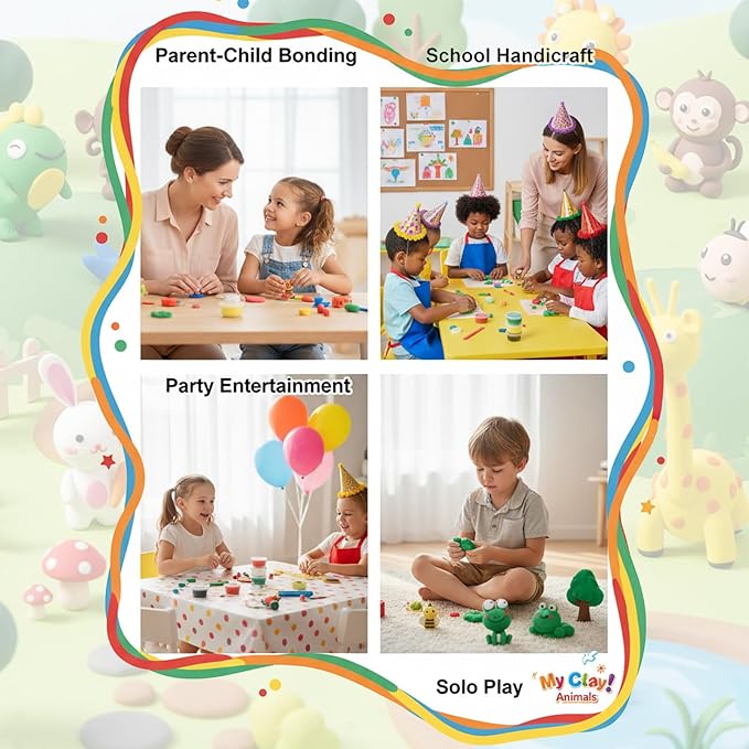 Air Dry Clay Kit, 5 Packs Modeling Clay Animals Kit for Kids, DIY Model Magic Clay with Tools & Tutorials, Soft& Non-Sticky, Safe& Non-Toxic Magic Clays, Creatible Art Crafts Toys Gifts for Boys Girls