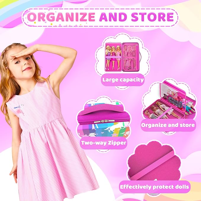 LININYHAO Carrying Case Compatible with Barbie Dolls 12-Inch,Case to Hold Dolls and Clothes, Much Pocket for Doll’s Clothes, Accessories, Fits 6 Dolls & Accessories,Bag Only(3-rainbow)