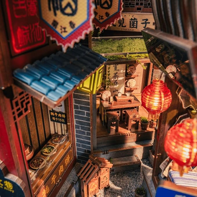 Anavrin Book Nook Kit Lijiang Ancient Town DIY 3D Wooden Puzzle Booknook for Adults, Teens and Book Lovers, Bookshelf Insert Library Decor, Creative Gift for Family, Friends, and Elderly