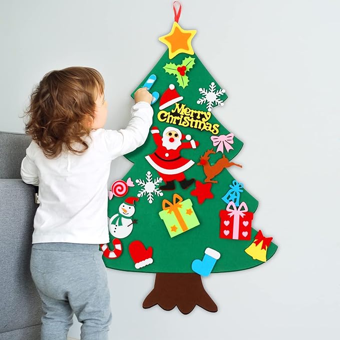 CASA CLAUSI Felt Christmas Tree for Kids DIY Christmas Decorations 2.6ft Xmas Gifts Ideas Kids Party Supplies Home Door Hanging Decor 22 Pcs