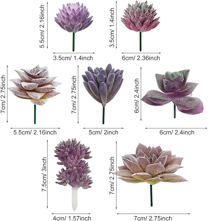 Woohome 15 PCS Artificial Succulent Plants, Purple Fake Succulent, Unpotted Faux Succulent Assortment in Flocked Blue in Different Type for Birthday Home Decor Indoor Wall Garden DIY