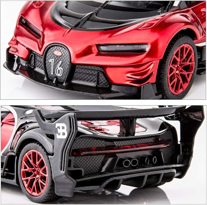 BDTCTK Bugatti Vision GT Supercar 1/32 Zinc Alloy Die Casting Pull Back Car Model Toy Sound and Light for Boy Girl Gift （red）