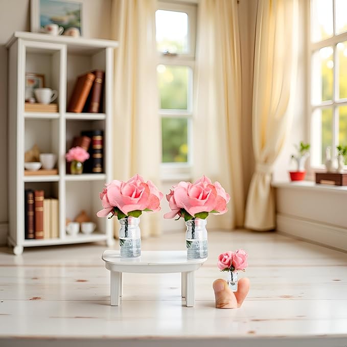 2Pcs Mini Dollhouse Miniature Vase Micro Landscape Colorful Flower Glass Bottle Miniature Decoration for 1:12 Scale Dollhouse Scene Props Décor Accessoriesecor (Pink)
