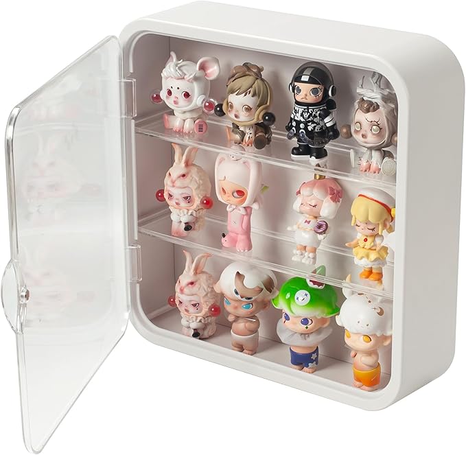 Clear Display Case for Figures, Wall Mounted Acrylic Storage Box, Dust Proof Display Cabinet Organizer for Mini Pop Mart Action Figures Collectibles (White)