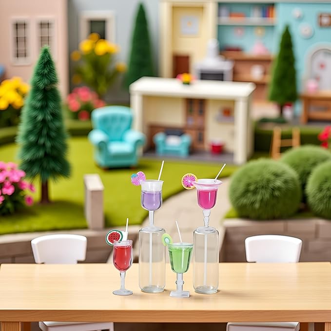 4 Pcs Miniature Dollhouse Juice and Wine Bottle Set – Resin Cocktail Cups, Simulated Drink Models for Dollhouse Kitchen Decor, Mini Props for DIY Craft Display, Decorations (1.37 x 0.39 Inch)